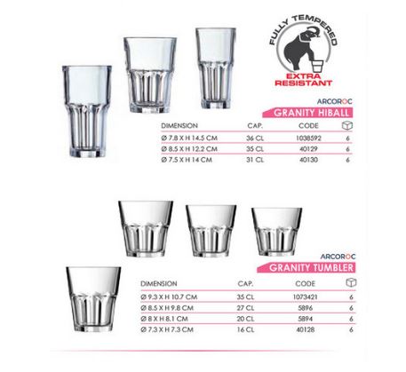 Gelas Kaca Granity Arcoroc Goblet FB 240ml - 6pcs